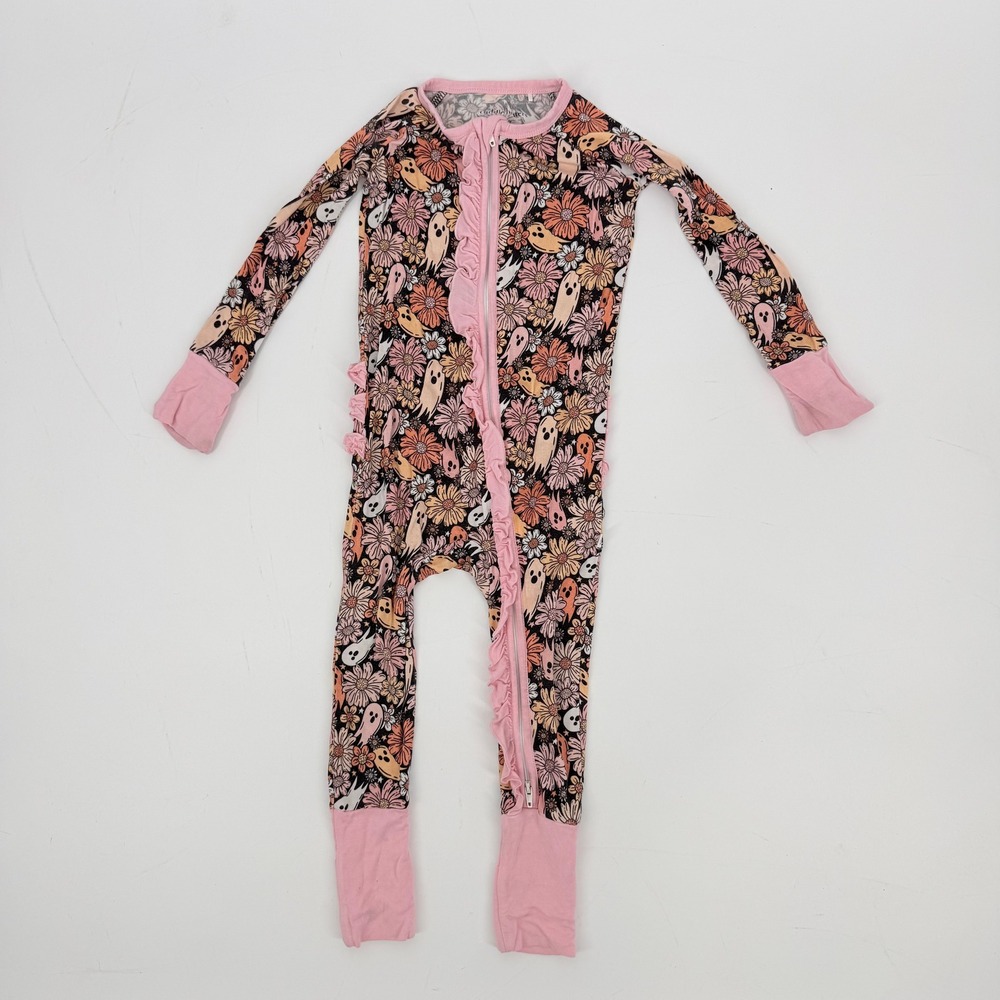 Cuddle Butters Ghost Floral Romper Baby 12-18M Pink Good Ruffle Bamboo Zipper